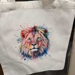Large tote bag with bright lion image