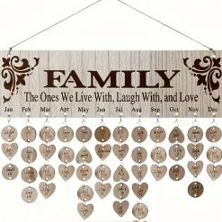 Wooden Hanging Family Calendar with 100 Hanging pendants