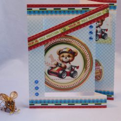 Teddy Bear Racing Car Double Z Fold Card