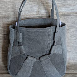 Grey denim looped handle handbag