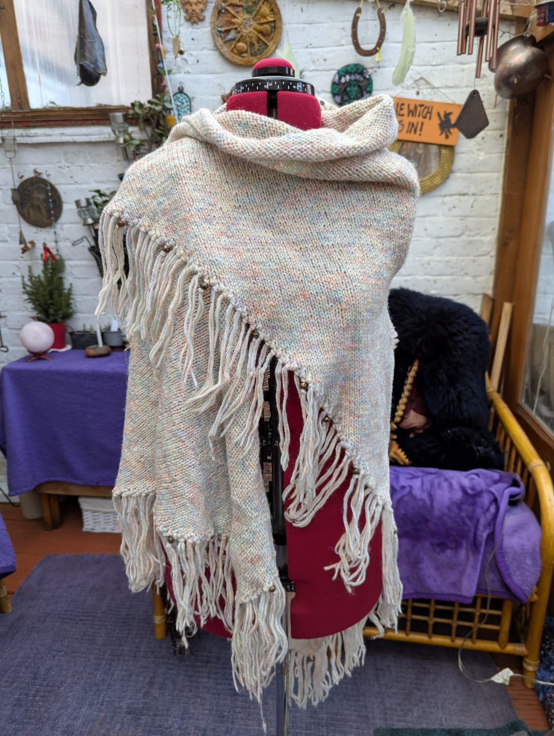Hand knitted shawl - cream Hand knitted shawl - cream