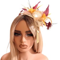 Ivory fascinator with burgundy and gold accents