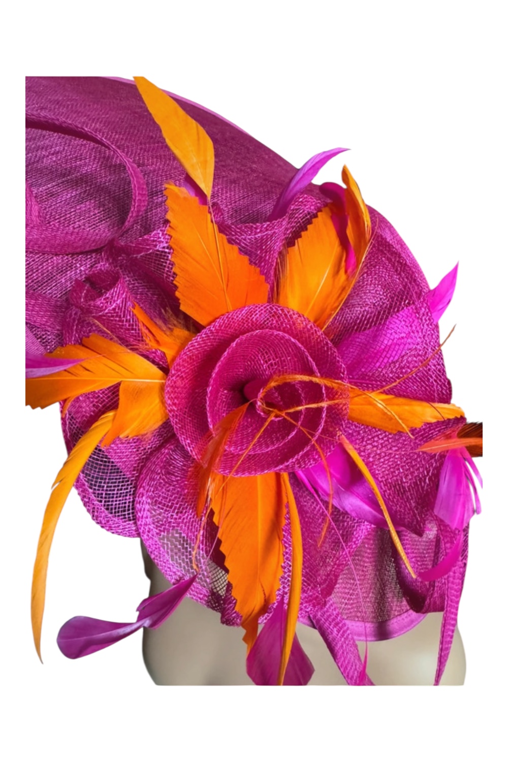 Fuchsia pink and orange very large hatinator Fuchsia pink and orange very large hatinator