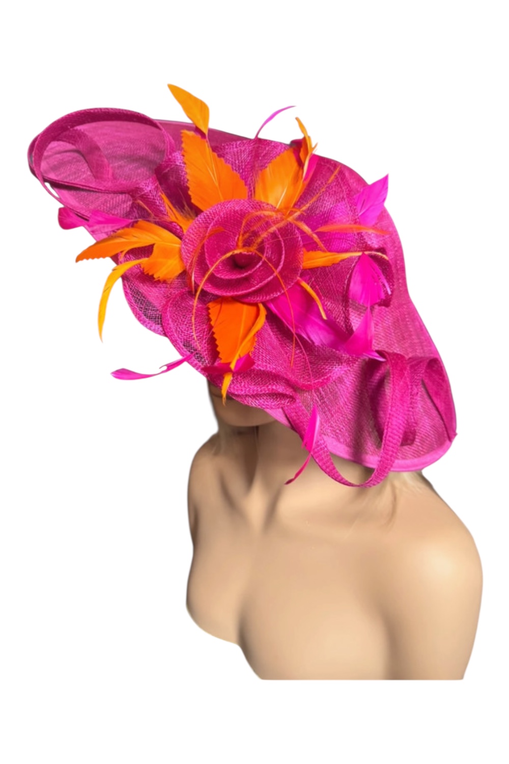 Fuchsia pink and orange very large hatinator Fuchsia pink and orange very large hatinator
