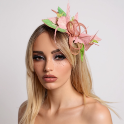 Dusky pink and green fascinator
