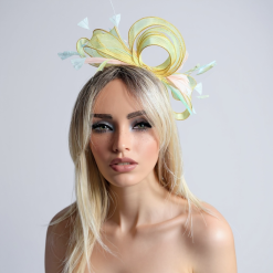 Lemon fascinator with pastel rainbow accents