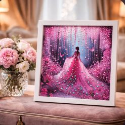 Diamond painting pink garden lady
