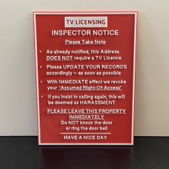 TV Television Licence Not Required Inspector Notice Door Window Sign White text 1