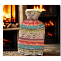 Dinky hot water bottle with handcrafted knitted cover - yarn design Clematis