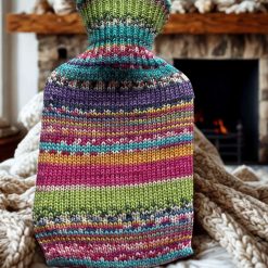 Dinky hot water bottle with handcrafted knitted cover - yarn design Random