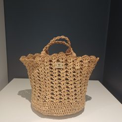 Raffia bag with leather handles