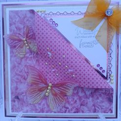 Luxury Handmade Birthday Card - Pink blush with Vellum Butterflies & decorative sentiment