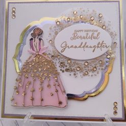 Luxury Handmade 'Happy Birthday Beautiful Granddaughter' Lilac, White, Gold - Girl in pink & Gold dress