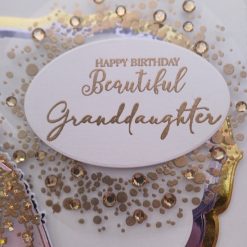 Luxury Handmade 'Happy Birthday Beautiful Granddaughter' Lilac, White, Gold - Girl in pink & Gold dress 2