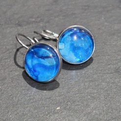 Blue acohol ink earrings