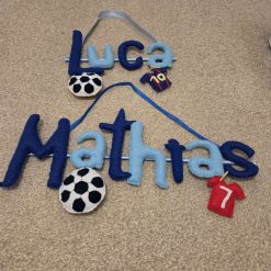 Custom Felt Name Banner | Messi & Ronaldo Theme Kids Room Sign | Handmade Nursery Wall Hanging | Gift for Soccer Fans