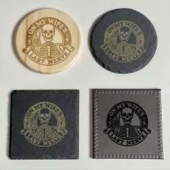 Set x 4 Funny Custom Engraved Skull Coasters Mats Gift - 50 Designs 4 Materials 1