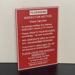 TV Television Licence Not Required Inspector Notice Door Window Sign White text
