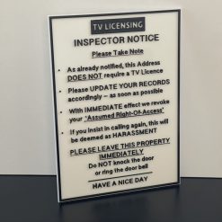 TV Television Licence Not Required Inspector Notice Door Window Sign Black text