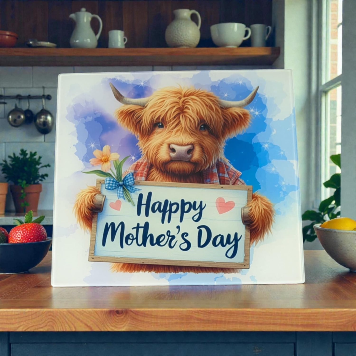 Mother's Day Highland Cow Bespoke Chopping Board / Work Top Saver Mother's Day Highland Cow Bespoke Chopping Board / Work Top Saver