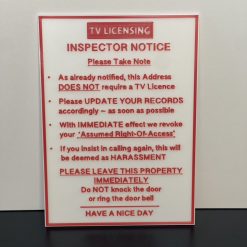 TV Television Licence Not Required Inspector Notice Door Window Sign Red text 1