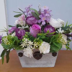 Purple / white faux rose arrangement