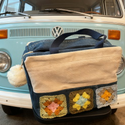 Crochet Flower- Recycled Denim Jeans Bag