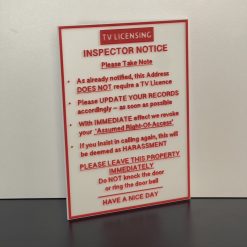 TV Television Licence Not Required Inspector Notice Door Window Sign Red text