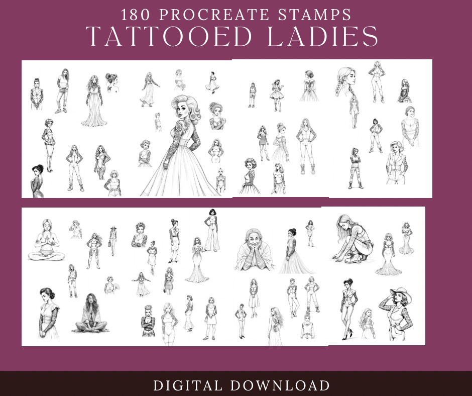 180 Tattooed Ladies stamps for procreate 180 Tattooed Ladies stamps for procreate