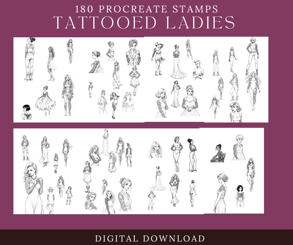 180 Tattooed Ladies stamps for procreate 180 Tattooed Ladies stamps for procreate