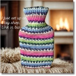 Dinky hot water bottle with handcrafted knitted cover - yarn design Sunny