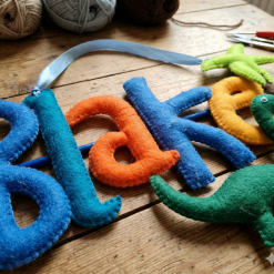 Palm Tree and Dinosaur Name Garland - Custom Hand-Stitched Felt Name Banner