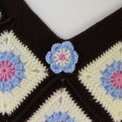 Hand Crocheted, Boho-inspired Chocolate and Cream floral poncho 3 Hand Crocheted, Boho-inspired Chocolate and Cream floral poncho 3
