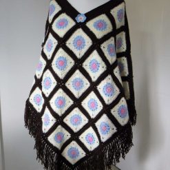Hand Crocheted, Boho-inspired Chocolate and Cream floral poncho 2 Hand Crocheted, Boho-inspired Chocolate and Cream floral poncho 2