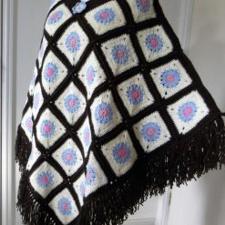 Hand Crocheted, Boho-inspired Chocolate and Cream floral poncho 1 Hand Crocheted, Boho-inspired Chocolate and Cream floral poncho 1