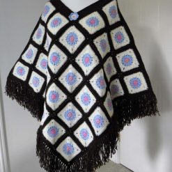 Hand Crocheted, Boho-inspired Chocolate and Cream floral poncho