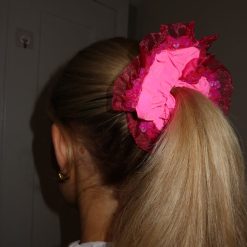Hot Pink Flash  Lace Reflective Scrunchie