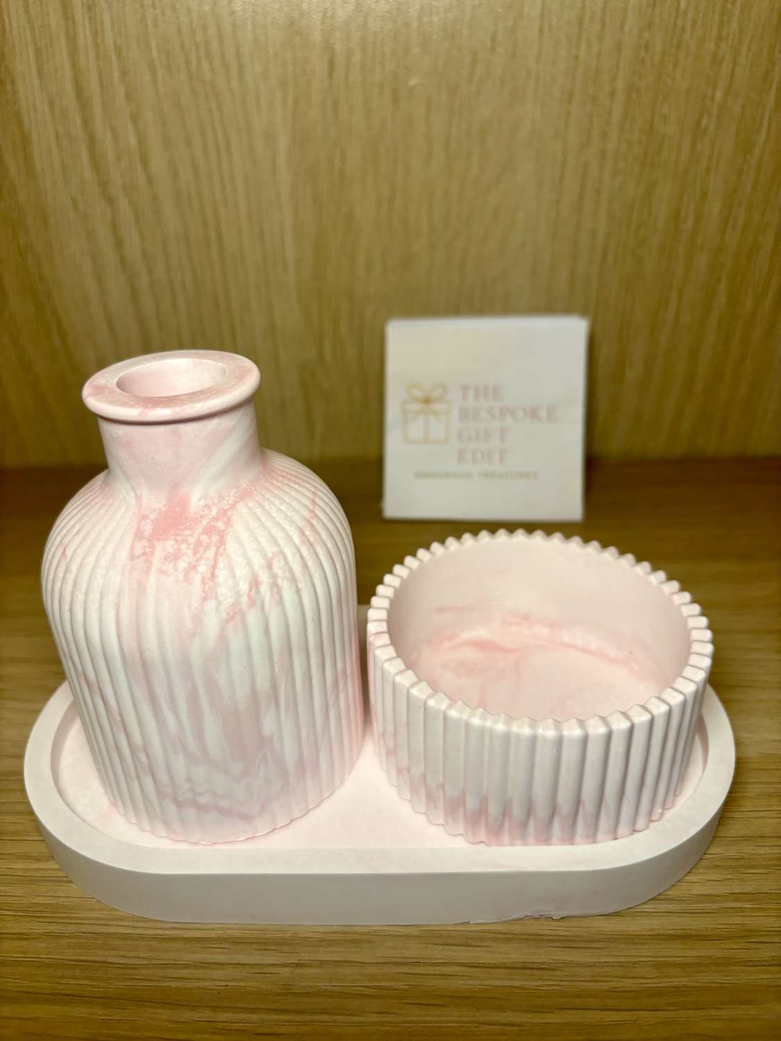 IMG_1254 Marbled Three‑Piece set - tray, pot/candle and diffuser bottle/vase 1
