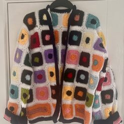 Handmade Crochet Granny Square Cardigan – Multicolour, Vintage Style