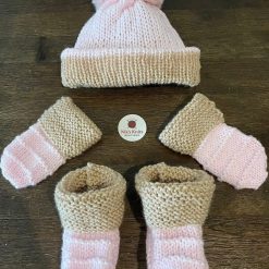 Knitted Baby Hat with Pom Pom, Mittens & Booties Set