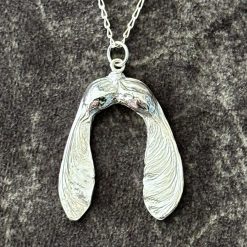 Fine silver Sycamore Seed pendant on a sterling silver chain with Gift Box