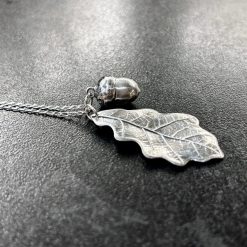 Fine silver Oak Leaf and Acorn pendants on a sterling silver chain with Gift Box 2