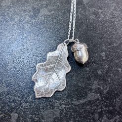 Fine silver Oak Leaf and Acorn pendants on a sterling silver chain with Gift Box