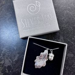 Fine silver Oak Leaf and Acorn pendants on a sterling silver chain with Gift Box 3