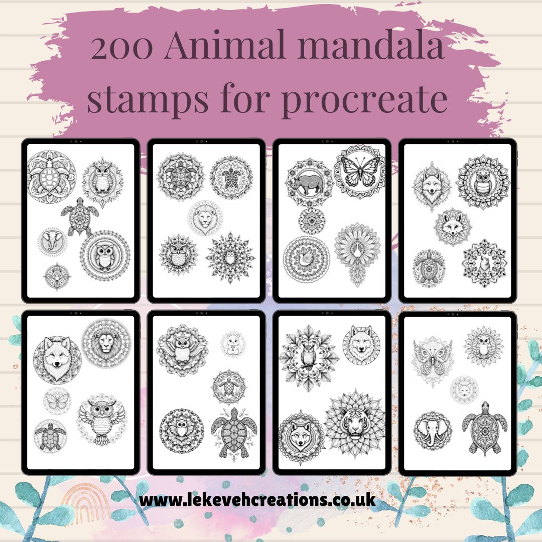 Creamy Pink Free Planner Offer IPad Drawing Instagram Post - 3 200 Animal Mandala stamps for procreate 6