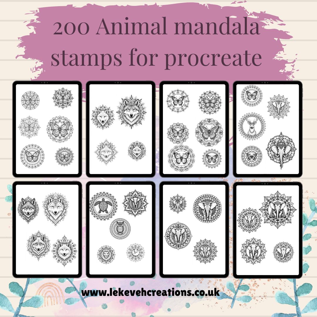 Creamy Pink Free Planner Offer IPad Drawing Instagram Post - 6 200 Animal Mandala stamps for procreate 9
