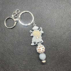 Highland Cow Beaded Keychain Beige