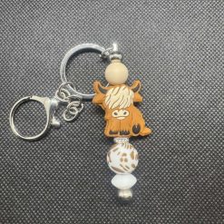 Highland Cow Beaded Keychain Beige