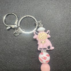 Highland Cow Beaded Keychain Beige