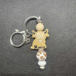Highland Cow Beaded Keychain Beige